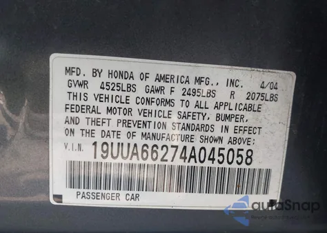 2004 Acura Tl из США, поврежденный, VIN 19UUA66274A045058